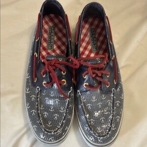 Sperry Blue Anchor Print Boat Shoes